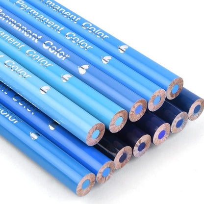 12 Blue Colored Pencils Oil Based Pre-Sharpened Wooden Colored Pencil Set - WoodArtSupply
