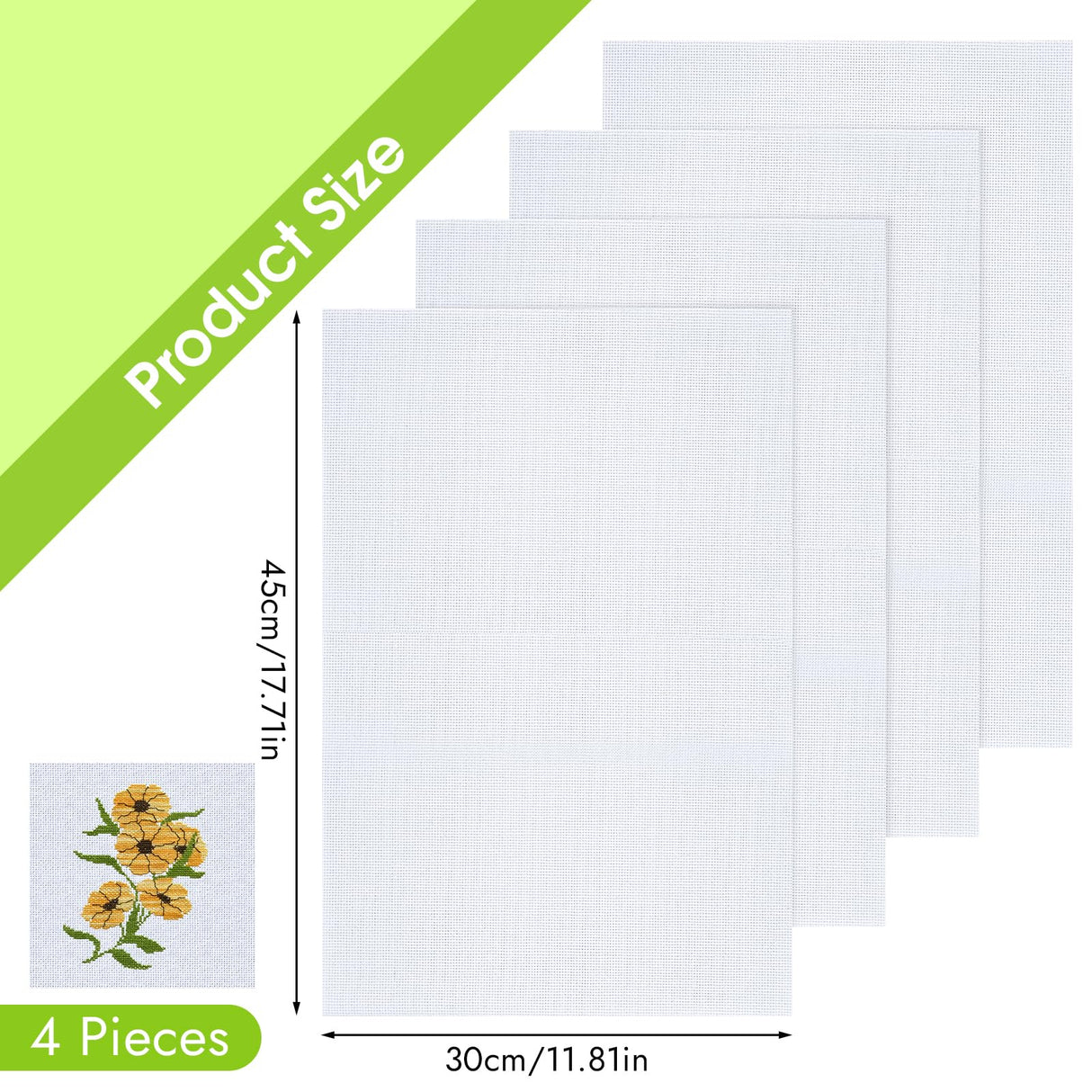 12 by 18-Inch Count Cross Stitch Fabric, 4 PCS Aida Cloth 14 Count, White Embroidery Fabric for Embroidery Projects and DIY Handicrafts, Handmade Needlework Okxiri