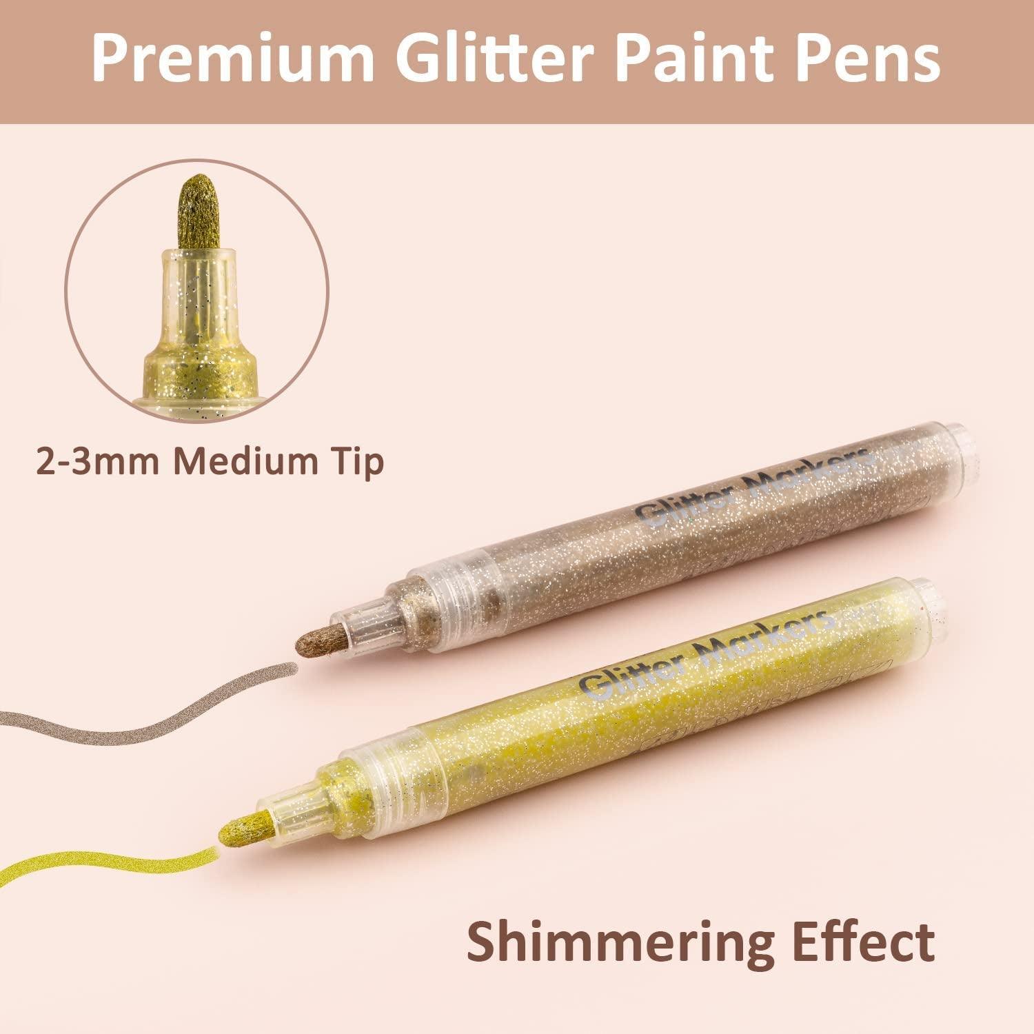 12 Colors Glitter Markers Pen Metallic Paint Pens Medium Kids & Adults Rock Painting and More 3mm WoodArtSupply
