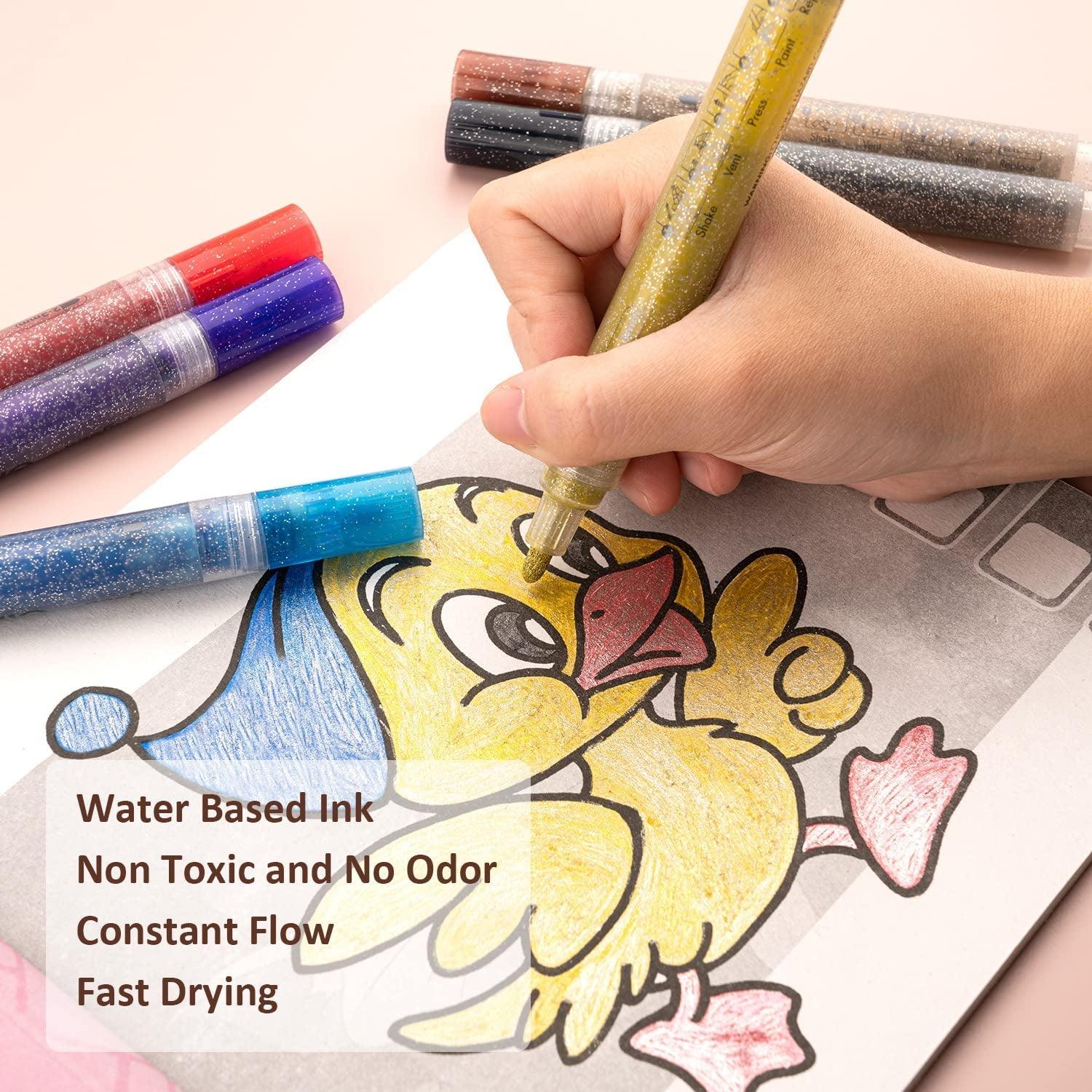 12 Colors Glitter Markers Pen Metallic Paint Pens Medium Kids & Adults Rock Painting and More 3mm WoodArtSupply