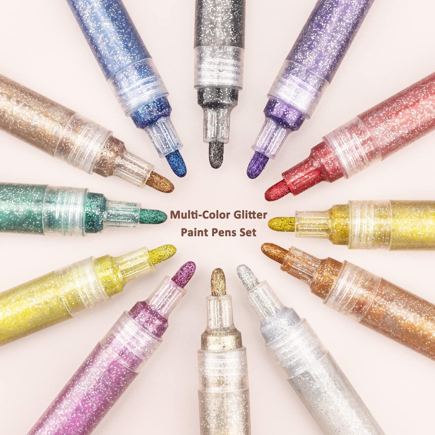 12 Colors Glitter Markers Pen Metallic Paint Pens Medium Kids & Adults Rock Painting and More 3mm WoodArtSupply