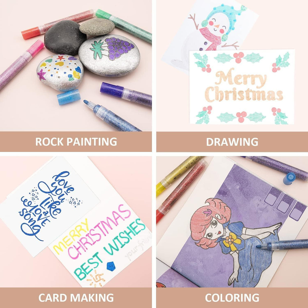 12 Colors Glitter Markers Pen Metallic Paint Pens Medium Kids & Adults Rock Painting and More 3mm WoodArtSupply