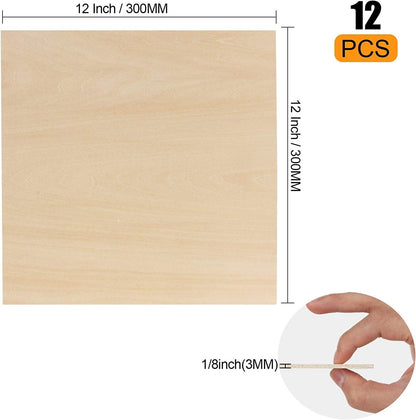 12 Pack Basswood Sheets 1/8 X 11.8 X 11.8 Inch Plywood Board, Thin Natural Unfinished Wood - WoodArtSupply
