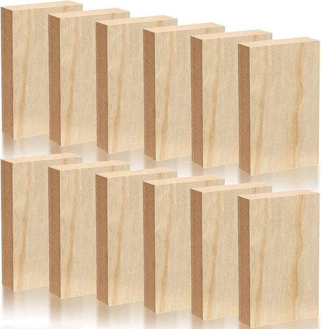 12 Pack MDF Wood Board Wood Art Wooden Panels Painting Crafts 1" Thick Blocks Chipboard Engraving, Chip Carving, 5" X 3" WoodArtSupply
