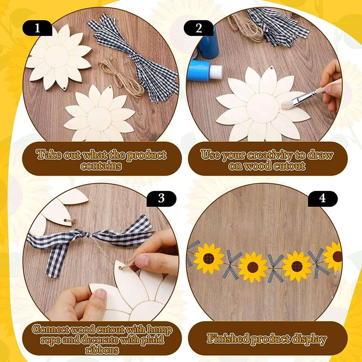 12 Pack Unfinished Sunflower Wood Cutout Crafts Unpainted Hanging Wood Signs Sunflower Cutouts for DIY Banner WoodArtSupply