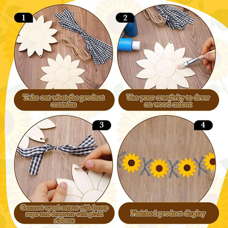 12 Pack Unfinished Sunflower Wood Cutout Crafts Unpainted Hanging Wood Signs Sunflower Cutouts for DIY Banner WoodArtSupply