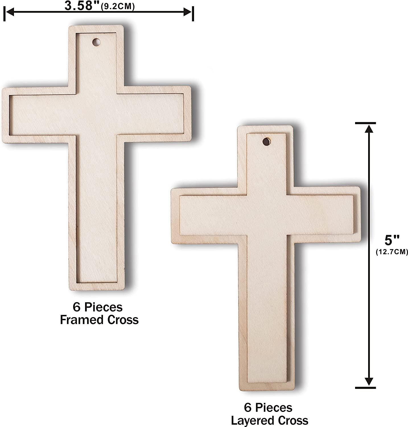 12 Pack Unfinished Wood Cross Blank Wooden Layered Cross for Crafts DIY Projects Classic Shaped - WoodArtSupply