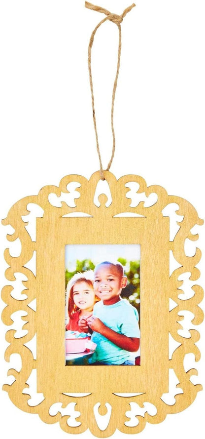 12 Pack Unfinished Wooden Picture Frames for Crafts and DIY Ornaments for Christmas Tree, Includes Jute Rope (4.3 X 5.8 In) - WoodArtSupply