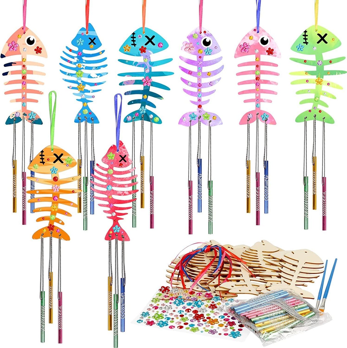 12 Pack Wind Chime Kit Spring Craft Kits for Kids Wooden Arts and Crafts for Girls Boys - WoodArtSupply