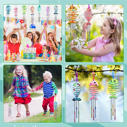 12 Pack Wind Chime Kit Spring Craft Kits for Kids Wooden Arts and Crafts for Girls Boys - WoodArtSupply