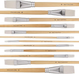 12 PC White Synthetic Hair Flat Brush Set with Long Wood Handles for Watercolor and Acrylic WoodArtSupply
