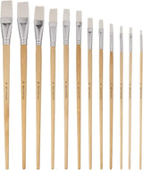 12 PC White Synthetic Hair Flat Brush Set with Long Wood Handles for Watercolor and Acrylic WoodArtSupply