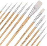 12 PC White Synthetic Hair round and Flat Paint Brush Set with Short Wood Handle for Acrylic, Watercolor WoodArtSupply