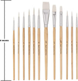 12 PC White Synthetic Hair round and Flat Paint Brush Set with Short Wood Handle for Acrylic, Watercolor WoodArtSupply