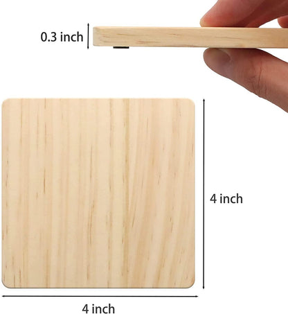 12 PCS Unfinished Square Wood Coasters 4 Inch Blank Wooden Crafts with Non-Slip Silicon Dots for DIY Stained Engraving - WoodArtSupply