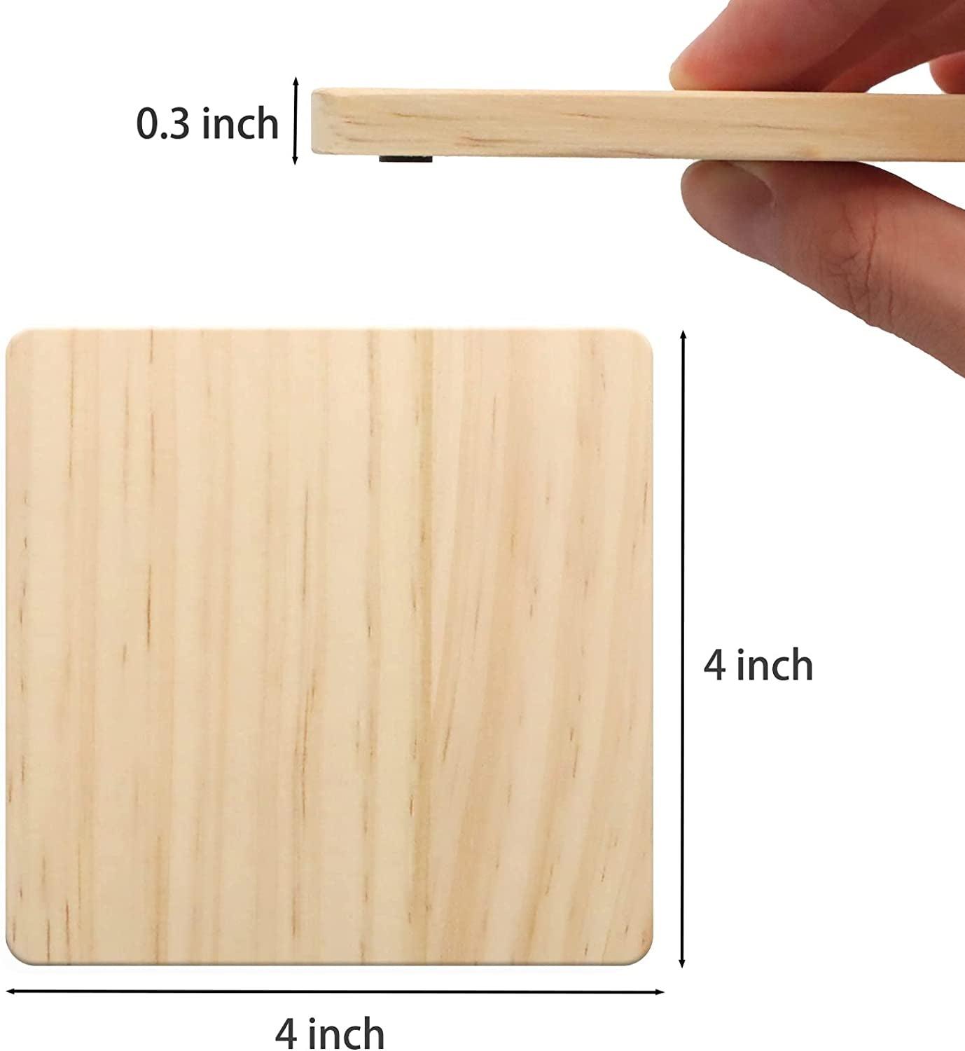 12 PCS Unfinished Square Wood Coasters 4 Inch Blank Wooden Crafts with  Non-Slip Silicon Dots for DIY Stained Engraving