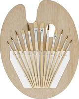 12-Piece Artist Paint Brush Set with 9" X 12" Wood Painting Palette round & Flat Bristle Paintbrushes WoodArtSupply