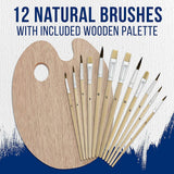 12-Piece Artist Paint Brush Set with 9" X 12" Wood Painting Palette round & Flat Bristle Paintbrushes WoodArtSupply