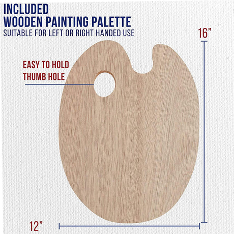 12-Piece Artist Paint Brush Set with 9" X 12" Wood Painting Palette round & Flat Bristle Paintbrushes WoodArtSupply