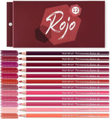 12 Red Colored Pencils Oil Based Pre-Sharpened Wooden Colored Pencil Set WoodArtSupply