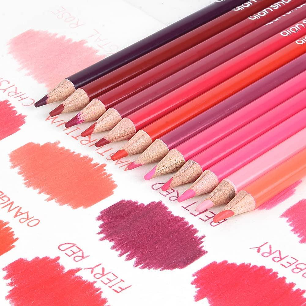 12 Red Colored Pencils Oil Based Pre-Sharpened Wooden Colored Pencil Set WoodArtSupply