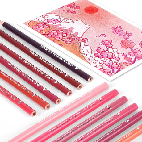 12 Red Colored Pencils Oil Based Pre-Sharpened Wooden Colored Pencil Set WoodArtSupply
