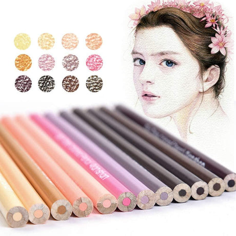 12 Skin Tones Colored Pencils Oil Based Pre-Sharpened Drawing Pencils WoodArtSupply
