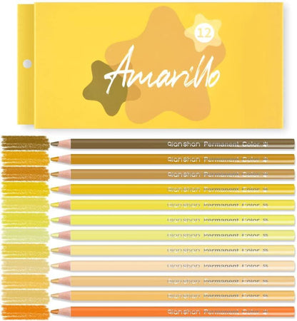 12 Yellow Colored Pencils Oil Based Pre-Sharpened Wooden Colored Pencil Set - WoodArtSupply
