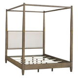 Queen Canopy Bed Frame With Upholstered Headboard - Brown