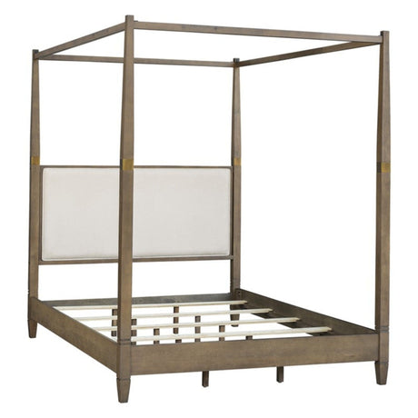 Queen Canopy Bed Frame With Upholstered Headboard - Brown HouseOfZazla