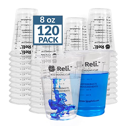 (120 Pcs - Bulk Value) Reli. 8 oz Paint Mixing Cup/Resin Mixing Cups | Disposable Measuring Cups | Clear Plastic Mixing Cups for Paint, Epoxy Resin, Reli.