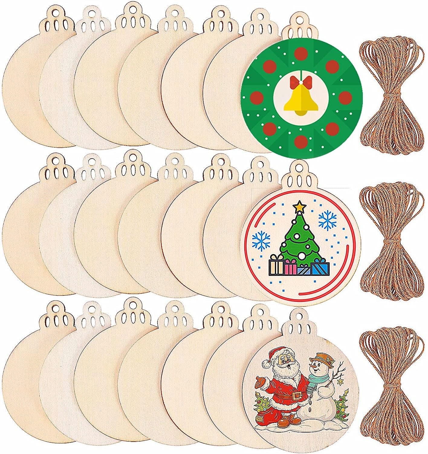 120Pcs Wood Slices 3.5" Wooden Diy Christmas Ornaments Unfinished Predrilled Wood Circles for Crafts Centerpieces round Wooden Discs Hanging WoodArtSupply