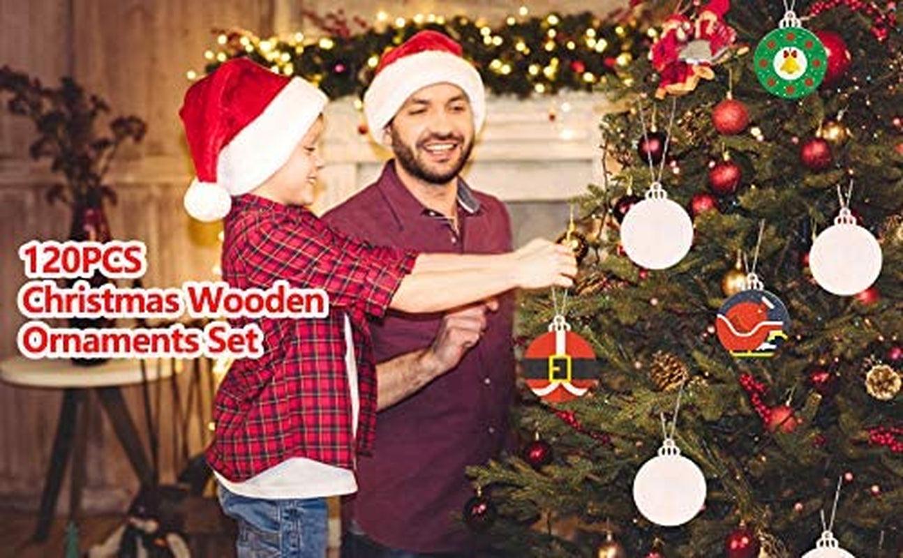120Pcs Wood Slices 3.5" Wooden Diy Christmas Ornaments Unfinished Predrilled Wood Circles for Crafts Centerpieces round Wooden Discs Hanging WoodArtSupply
