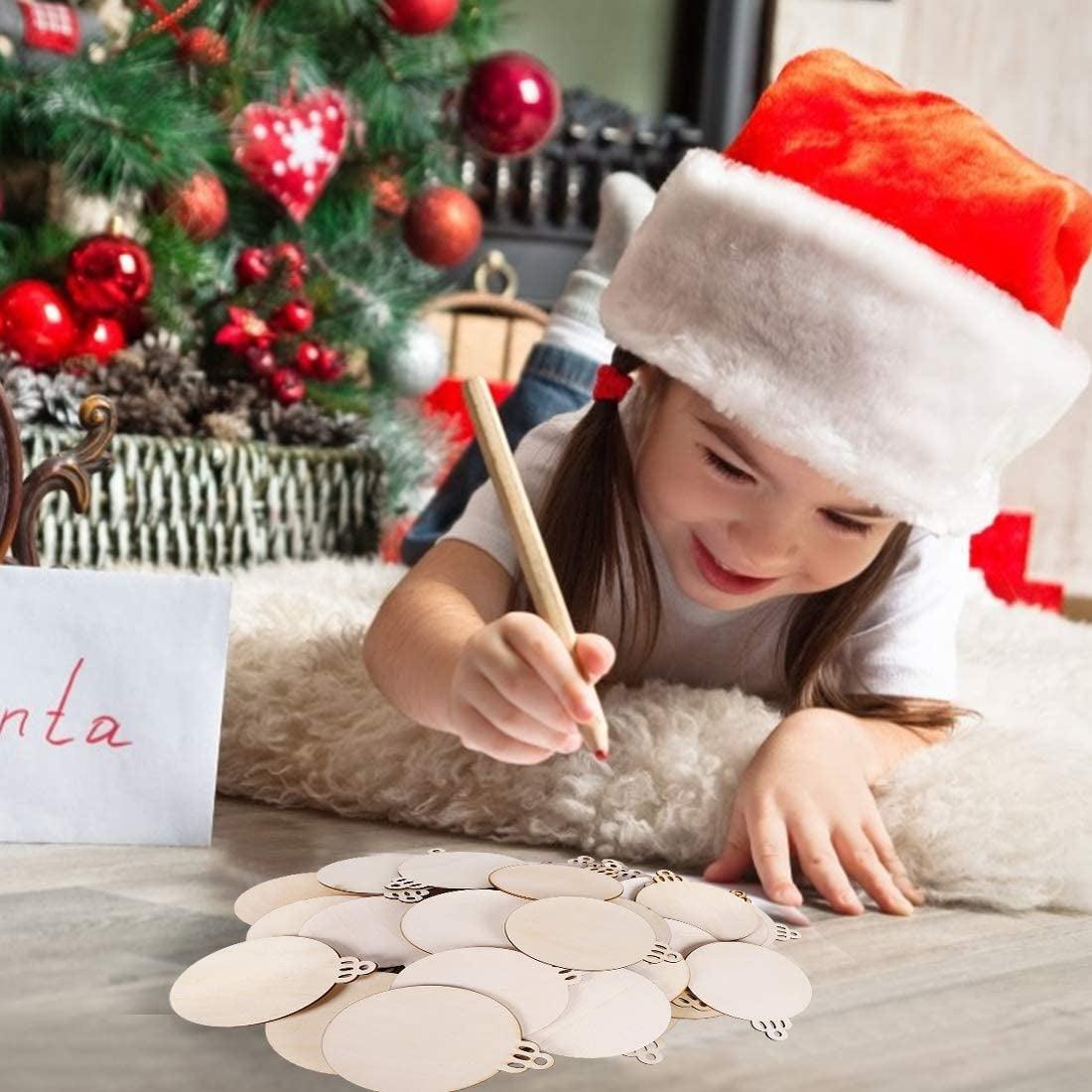 120Pcs Wood Slices 3.5" Wooden Diy Christmas Ornaments Unfinished Predrilled Wood Circles for Crafts Centerpieces round Wooden Discs Hanging WoodArtSupply