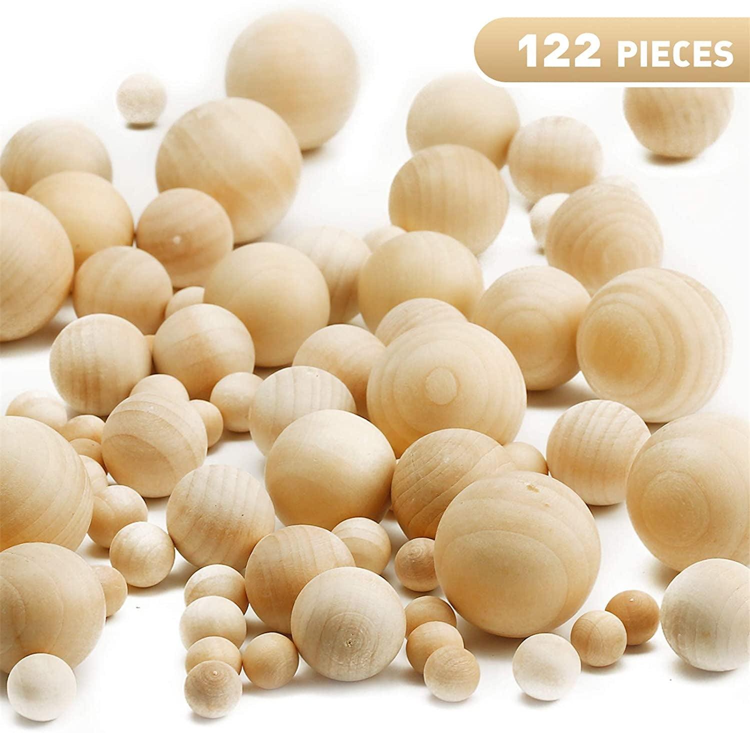 122 Pieces round Wood Balls Unfinished Wooden Balls Natural Craft Balls for DIY Projects Jewelry Making Arts Design, 5 Sizes WoodArtSupply
