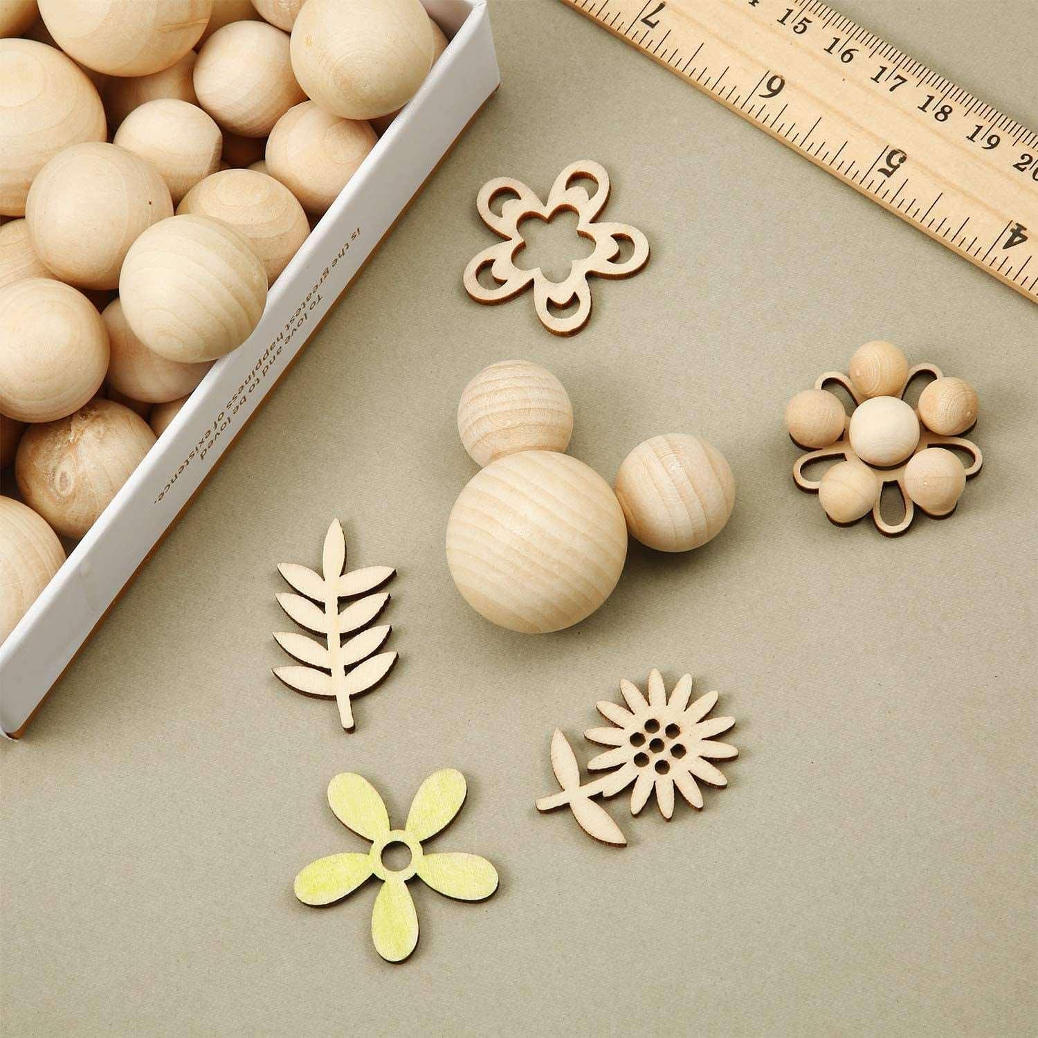 122 Pieces round Wood Balls Unfinished Wooden Balls Natural Craft Balls for DIY Projects Jewelry Making Arts Design, 5 Sizes WoodArtSupply