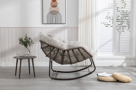 Outdoor Rattan Rocking Chair with Padded Cushion HouseOfZazla