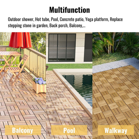 Interlocking Deck Tiles Checker Pattern, Square Acacia Hardwood Outdoor Flooring For Patio, Bancony, Pool Side HouseOfZazla