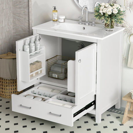 Bathroom Vanity With Single Sink, Combo Cabinet Undermount Sink, Bathroom Storage Cabinet With Two Doors And A Drawer, Soft Closing, Multifunctional Storage, Solid Wood Frame HouseOfZazla