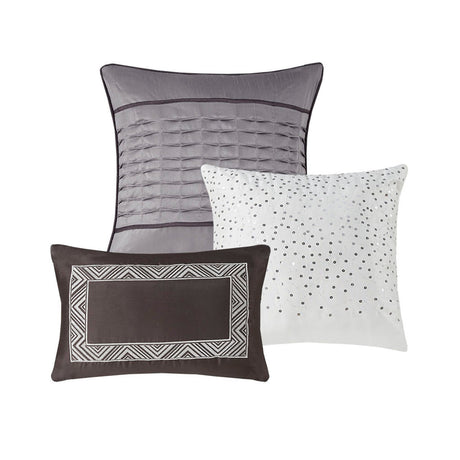 7 Piece Jacquard Comforter Set Grey Taupe King HouseOfZazla
