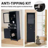 Tall Bathroom Storage Cabinet With Glass Doors, Free-Standing, Two Drawers, And Adjustable Shelves, Board, Painted Perfect For Displaying Your Favorite Items