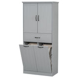 Modern Bathroom Storage Cabinet with Two Laundry Baskets, One Drawer, Adjustable Shelf