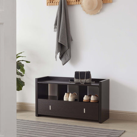 Shoe Entry Bench With Three Shelves, One Drawer With Divided Compartment HouseOfZazla
