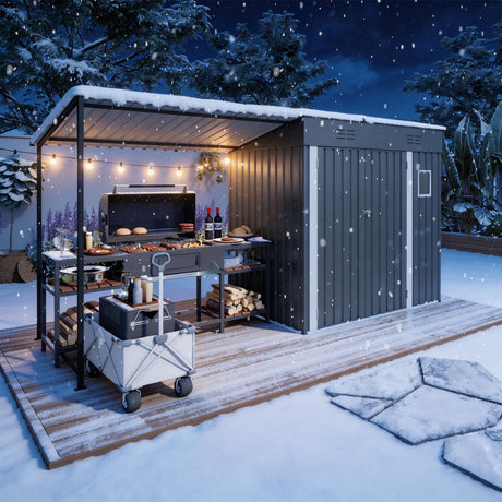 Lean To Shed With Open Sided Pergola, Outdoor Storage Shed & Attached Hardtop Gazebo Combo - Gray HouseOfZazla