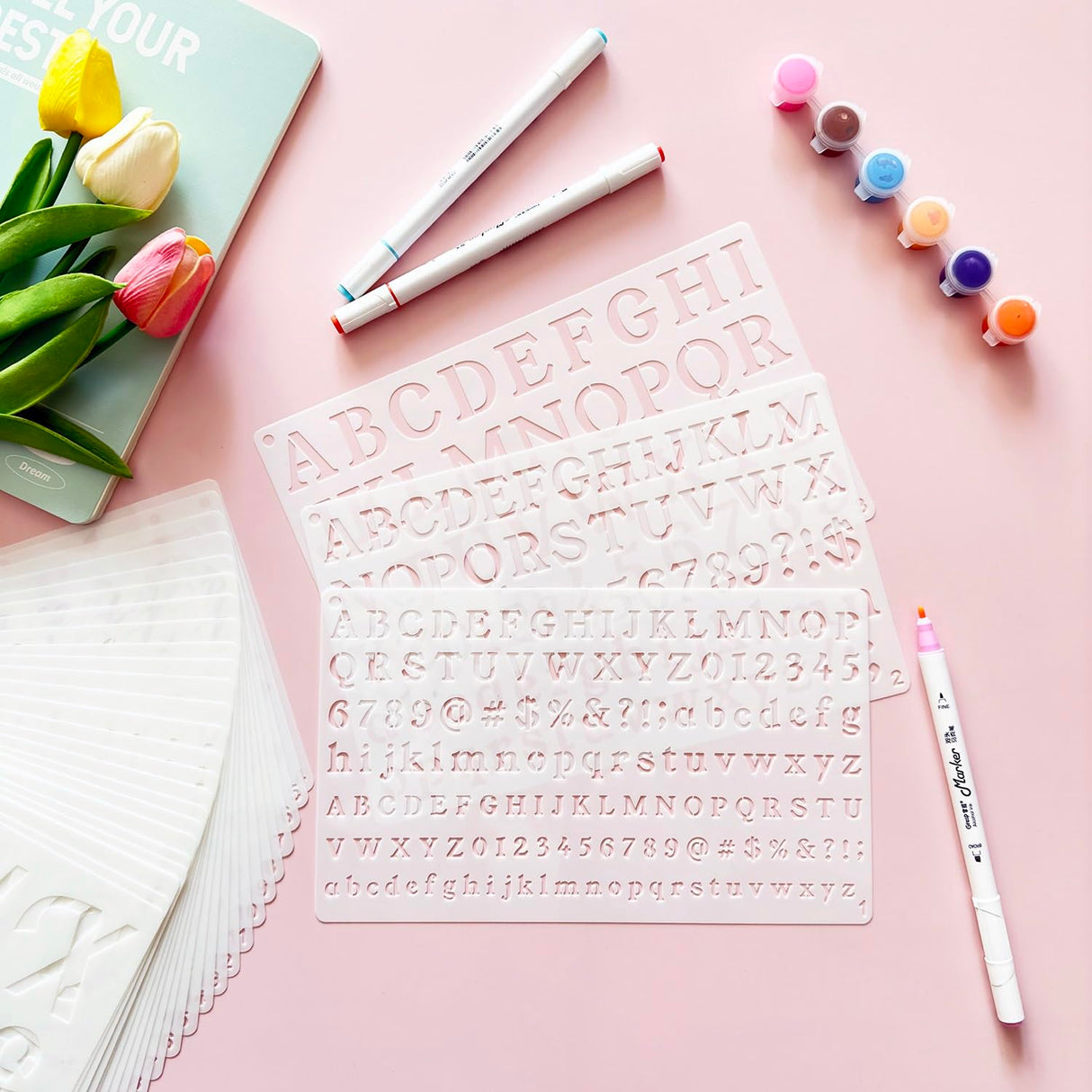 1/3, 1/2, 3/4, 1, 2 Inch Letter Stencils for Painting, 28 Pack Reusable Plastic Alphabet and Number Stencils for Crafts Art Projects Duozea