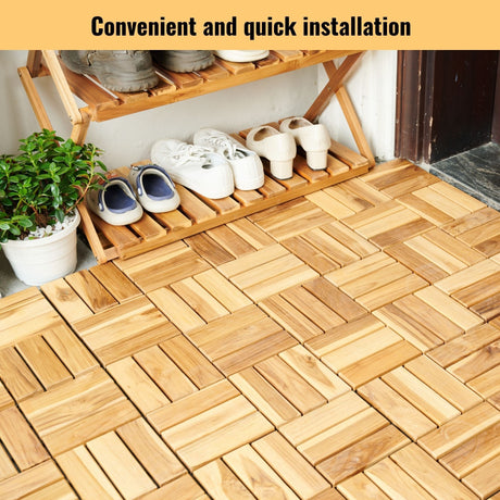 Interlocking Deck Tiles Checker Pattern, Square Acacia Hardwood Outdoor Flooring For Patio, Bancony, Pool Side HouseOfZazla