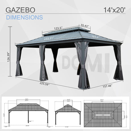 14' x 22' Hardtop Gazebo with Dual-Layer Galvanized Steel Roof HouseOfZazla