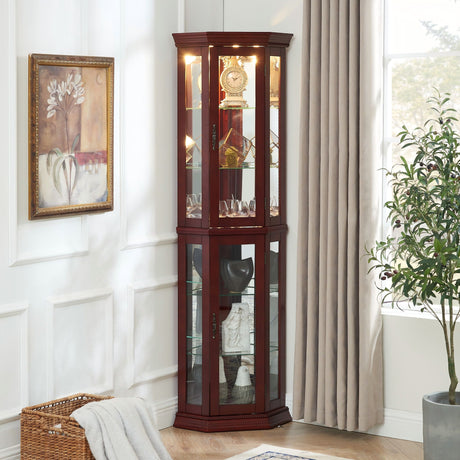 Corner Curio Cabinet With Lights, Adjustable Tempered Glass Shelves, Mirrored Back, Display Cabinet (E26 Light Bulb Not Included) HouseOfZazla