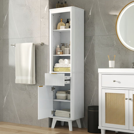 Tall Bathroom Storage Cabinet With Adjustable Shelves And 1 Drawer & Door HouseOfZazla