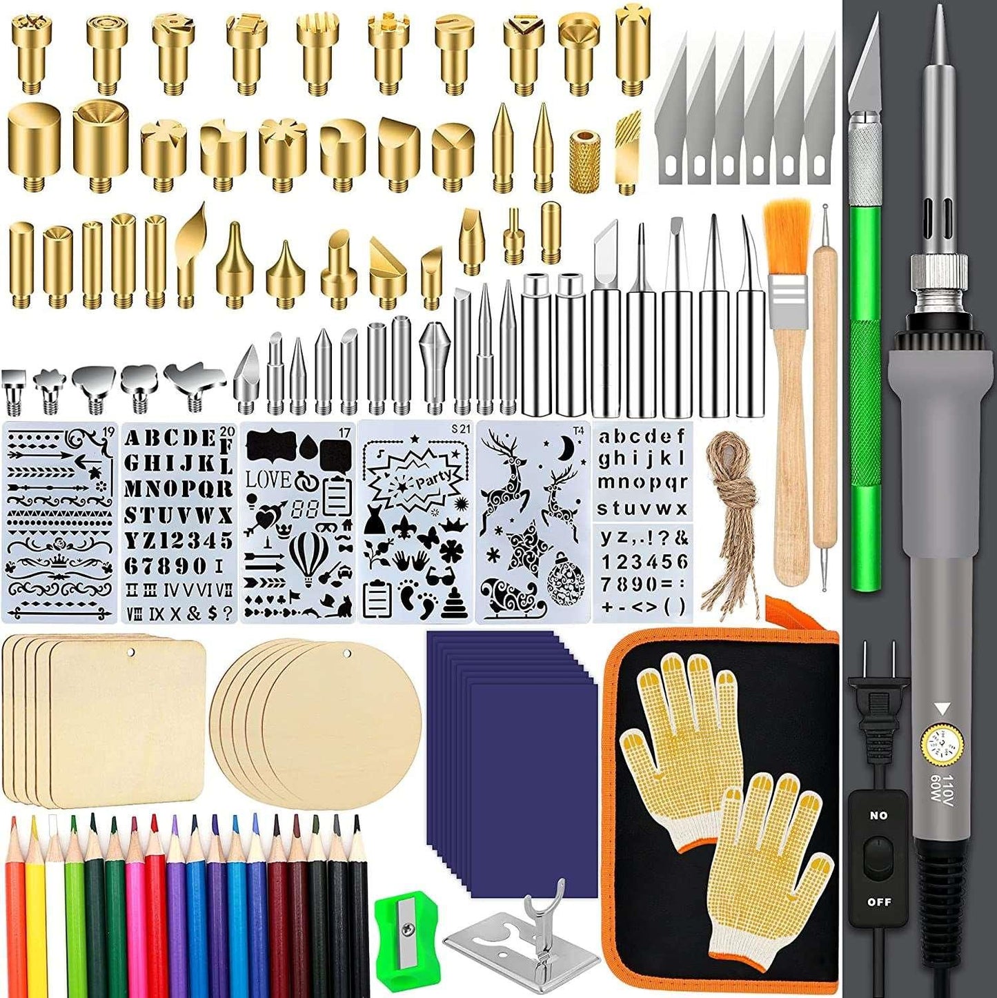 137PCS Wood Burning Kit, DIY Tool Set Soldering Pyrography Pen with Adjustable Temperature and Wood Piece - WoodArtSupply